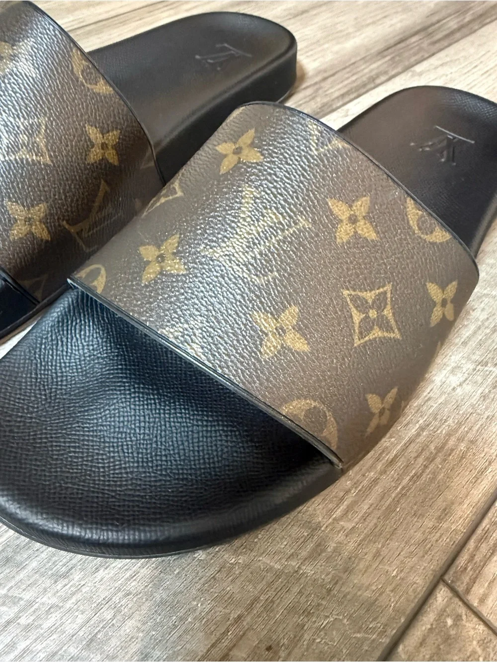 Louis Vuitton Brown & Black Monogram Slide Sandals